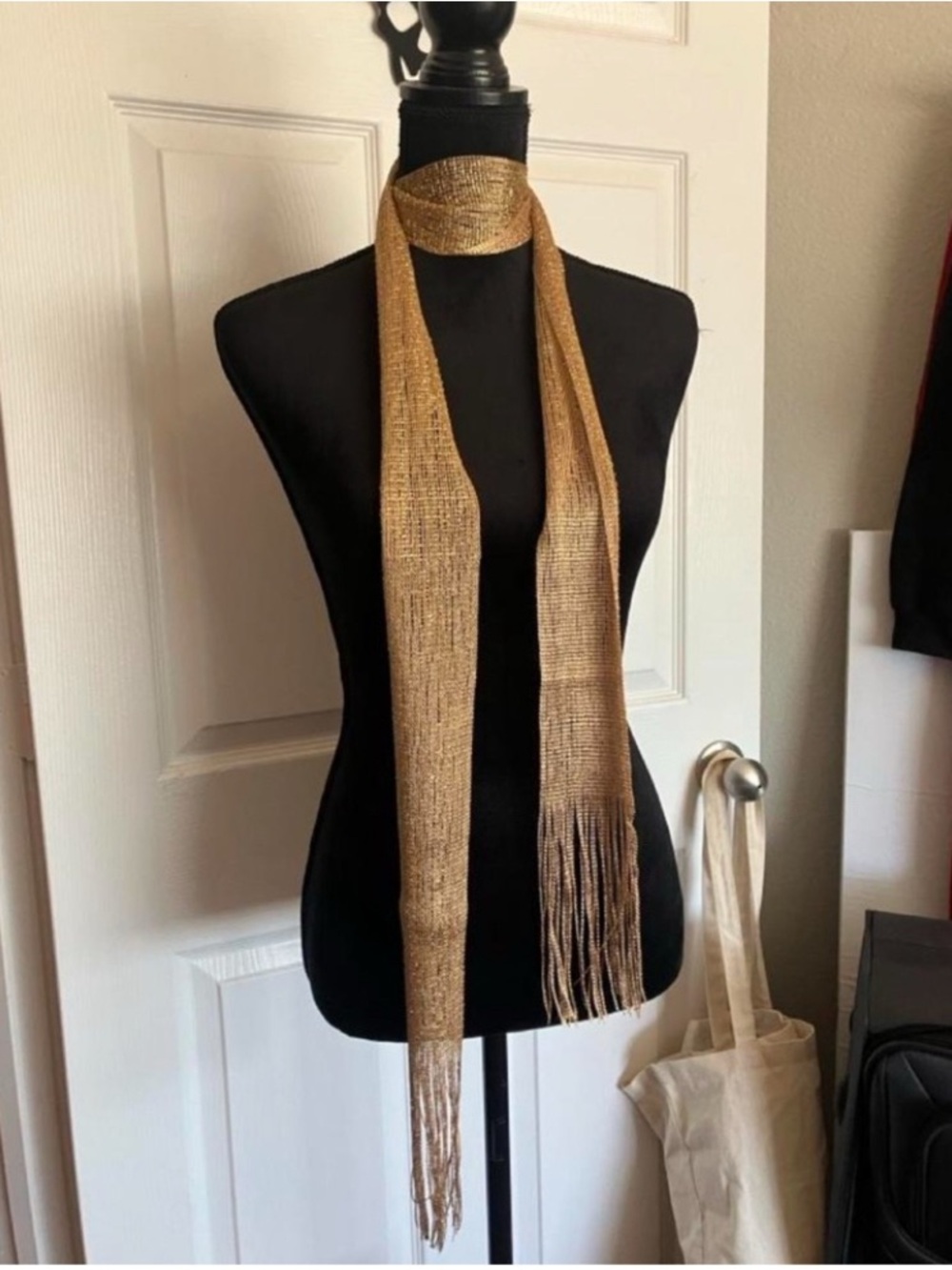 Metallic Gold Fringe Scarf Wrap - Women's Accessory